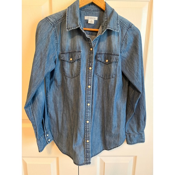 Liz Claiborne Tops - Liz Claiborne Denim Pearl Snap Shirt Vintage 1990s Western Cotton Top Medium